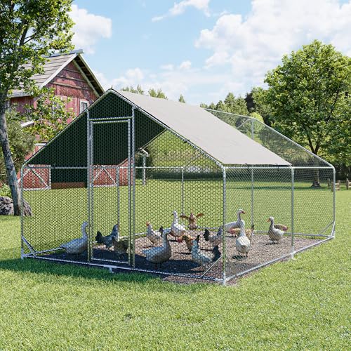 Large Metal Chicken Coop Walk-in Poultry Cage Hen Run House Spire Shaped Cage with Waterproof and Anti-Ultraviolet Cover for Outdoor Backyard Farm Use - size: 236.2"L x 118.1"W x 76.8"H