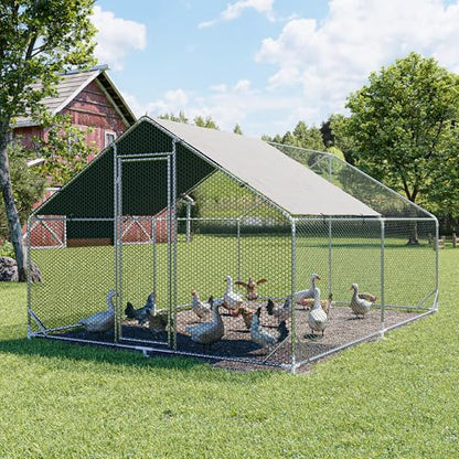 Large Metal Chicken Coop Walk-in Poultry Cage Hen Run House Spire Shaped Cage with Waterproof and Anti-Ultraviolet Cover for Outdoor Backyard Farm Use - size: 236.2"L x 118.1"W x 76.8"H