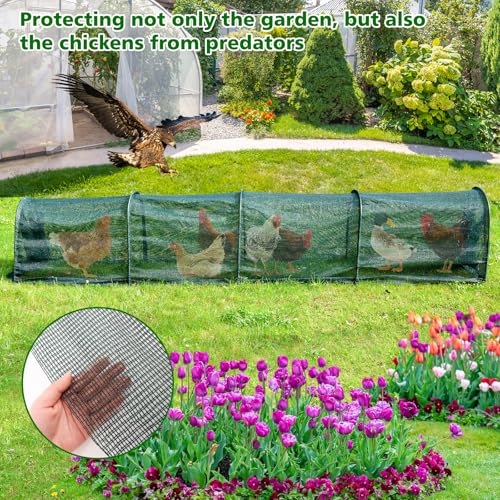 UNIFAMILY Chicken Tunnel for Outside 12FT, Flexible Chickens Runs for Yard, Quick Installation Shade Net Protection from Sun Portable Chicken Tunnels, Poultry Coop Run Tunnels Perfect for Backyard