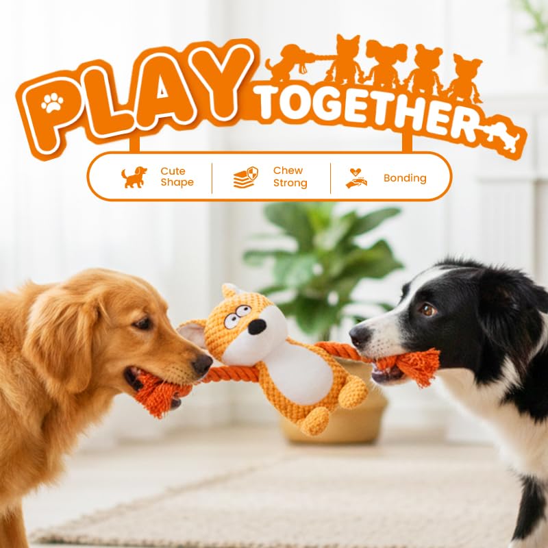 Plush Dog Chew Toys,2026 New Squeaky Dog Toy for Aggressive Chewers, Indestructible Dog Toy for Small Medium Large Dogs to Keep Them Busy Puppy Teething Toy (Fox) - color: Fox