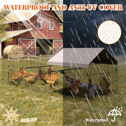 Large Metal Chicken Coop,130" x40x40 Heavy Duty Walk-in Chicken Runs with Waterproof and Anti-Uv Cover,Portable Poultry Cage Hen House Outdoor Backyard Farm Playpen Exercise Pen for Rabbit Duck - size: 130"L x 40"W x 40"H