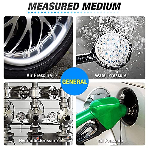 MEANLIN MEASURE 0~10Psi Stainless Steel 1/4" NPT 2.5" FACE DIAL,Liquid Filled Pressure Gauge,WOG Water Oil Air Lower Mount (Pack of 2), with 1/2" NPT and 3/8" NPT Hex Bushing - size: 0-10Psi (2Pcs)