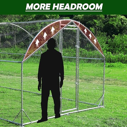 Large Metal Chicken Coop Round Top Upgrade Tri-Supporting Wire Mesh Chicken Run,Chicken Pen with Water-Resident and Anti-UV Cover,Duck Rabbit House Outdoor (Dome Roof 31.2'L x 9'W x 6.5'H) - size: 374.4"L x 108.0"W x 78.0"H