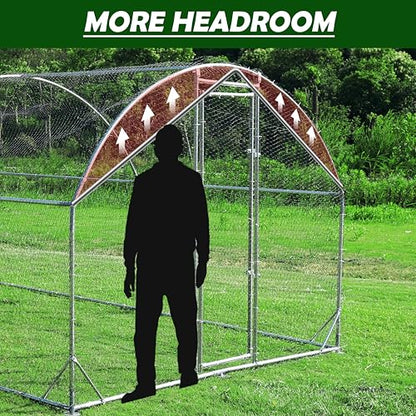 Large Metal Chicken Coop Round Top Upgrade Tri-Supporting Wire Mesh Chicken Run,Chicken Pen with Water-Resident and Anti-UV Cover,Duck Rabbit House Outdoor (Dome Roof 31.2'L x 9'W x 6.5'H) - size: 374.4"L x 108.0"W x 78.0"H