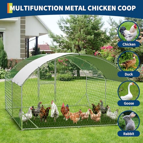 Garvee Large Metal Chicken Coop, 13.1 ft Metal Chicken Run with Waterproof UV Resistant Cover & Double Doors, Walk-in Poultry Coop for Yard - size: 9.8' x 13.1' x 6.6'