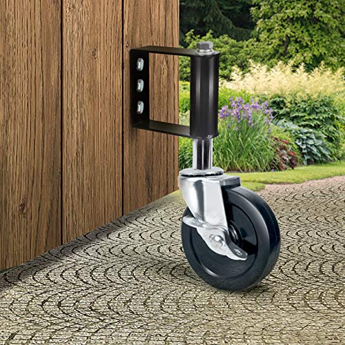 Ronlap Gate Wheels for Wooden Gate, Gate Caster Wheel Spring Loaded for Metal Tube Swing Gate Fence Gate Wheel for Gates Heavy Duty Farm Vinyl Gate Rollers, 250 Lbs, 5 Inches with Brake, 2 Pack, Black - style: 5 Inches With Brake
