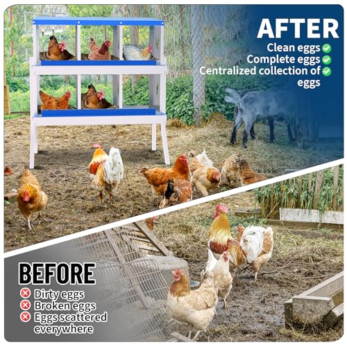 6-Hole Galvanized Chicken Nesting Box, Roll Away Egg Collection, Rustproof Hen Laying Boxes with Legs, Ventilated & Easy Install, Premium Poultry Nest for Chicken Coop/Duck House + Fake Training Eggs - size: 6 Holes with Legs