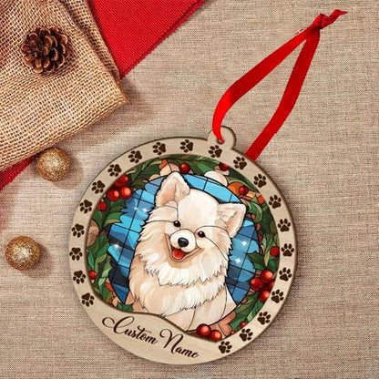 Personalized American Eskimo Ornament, American Eskimo Christmas Ornament, Custom Name American Eskimo Dog Suncatcher for Christmas Tree - color: American Eskimo