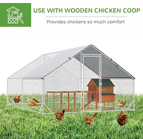 Large Metal Chicken Coop Run, Afqxf 13.1x9.8x6.4FT Outdoor Walk-in Poultry Cage Hen Playpen House with Waterproof Cover and Lockable Door for Outdoor Yard Farm - size: 157.5"L x 118.0"W x 77.0"H