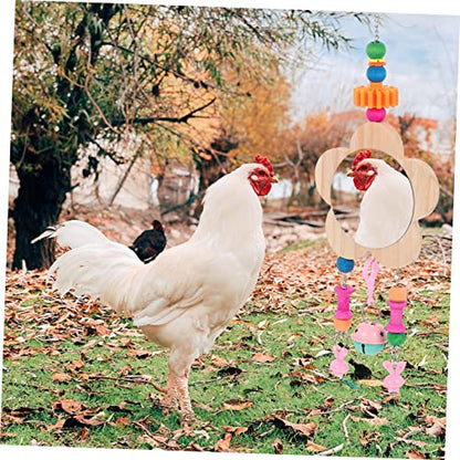 GANAZONO Wooden Hanging Mirror for Chickens Fun Bell Decor for Pet Hens and Roosters Design to Boredom and Increase Activity Levels for Chicken