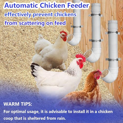 3 Pack PVC Chicken Feeder, 6 lb Capacity Automatic Chicken Feeder No Waste,Easy to Install and Clean for Chicken Poultry Feeder