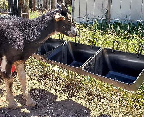 mozoba Hanging Chicken Feeder Trough for Goat Sheep Deer Poultry Duck Chicken Fence Feeder Livestock Feeding Container Goats Supplies Feeders Waterer Bucket (Black and White) - color: Black and White
