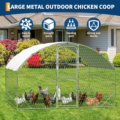 Garvee Large Metal Chicken Coop 6.5 ft Metal Chicken Run with Waterproof UV Resistant Cover & Double Doors, Walk-in Poultry Coop for Yard - size: 9.8' x 6.5' x 6.5'