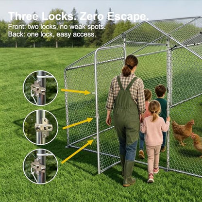HERBAN 2026 Upgraded Chicken Coop with All-Around Heavy-Duty Cloth, 9.8x6.6x6.4 ft Large Metal Walk-in Outdoor Chicken Run Pen for Yard, Spire Roof Poultry Cage for Hens, Ducks - size: 80.4"L x 117.6"W x 76.8"H