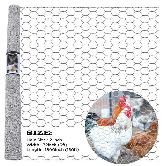 Chicken Wire 72 in x 150 FT x 2” Mesh x 20GA | Poultry Wire Netting | Hot Dipped Galvanised | Hexagonal Galvanized Mesh for Chicken Coop, Rabbit Cage, Fence Barrier PM72x150x2 - style: 72 in x 150 FT x 2 in