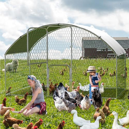 Large Metal Chicken Coop, Walk-in Poultry Cage, Large Chicken Run with Waterproof & Anti-Ultraviolet Cover, Chicken House with Double Lockable Doors for Outdoor 9.8x6.5x6.6Ft - size: 9.8' W x 6.5' D x 6.5' H