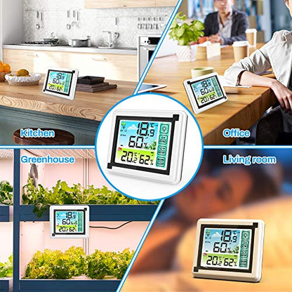 Number-one Wireless Weather Station Indoor Outdoor Thermometer with Remote Sensor, Digital Temperature and Humidity Monitor with LCD Backlight, Touchscreen, Min/Max Records for Home, Office, Baby Room