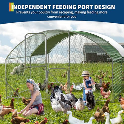 Large Metal Chicken Coop, Walk-in Chicken Run Pen with Waterproof Anti-UV Cover, Heavy Duty Poultry Cage for Chicken, Duck, Rabbit, Outdoor Backyard Farm Use - size: 157.48"L x 118.1"W x 78.7"H