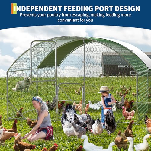 Garvee Large Metal Chicken Coop, 13.1 ft Metal Chicken Run with Waterproof UV Resistant Cover & Double Doors, Walk-in Poultry Coop for Yard - size: 9.8' x 13.1' x 6.6'