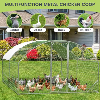 Large Metal Chicken Coop, Walk-in Poultry Cage, Large Chicken Run with Waterproof & Anti-UV Cover, Chicken Coop Run with Lockable Doors for Outdoor, 9.8 x 13.1 x 6.6FT - size: 9.8' W x 6.5' L x 13.1' H