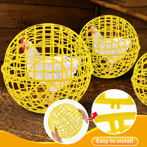 AceOrbit 3 Pcs 11.8 Inch Yellow 2026 Chicken Ball Cage, Plastic Rolling Orb Movable for Chickens Rabbits Birds Pigeons, Outdoor Farm Range Portable Round Coop Hutch Safety Globe Prevents Dog Bites - size: 11 Inch