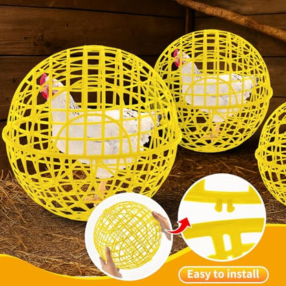AceOrbit 3 Pcs 11.8 Inch Yellow 2026 Chicken Ball Cage, Plastic Rolling Orb Movable for Chickens Rabbits Birds Pigeons, Outdoor Farm Range Portable Round Coop Hutch Safety Globe Prevents Dog Bites - size: 11 Inch
