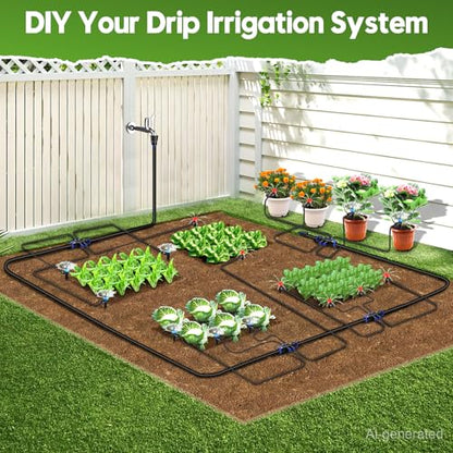 110FT Drip Irrigation System Kit, Automatic Garden Watering System Quick-Connect Adjustable Sprinklers for Raised Garden Beds, Greenhouse, Yard, Lawn, Plant with 1/2" & 1/4" Tubing and Accessories - size: 17FT Main tube+ 93FT 1/4'' tube