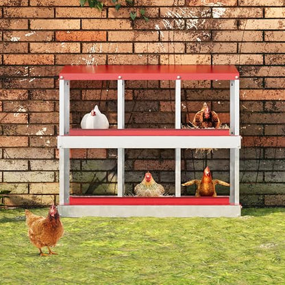 IDEALHOUSE Chicken Nesting Box, Galvanized Steel Laying Box with Rustproof & Roll-Away Egg Design, for Hens, Red 6 Compartment No Bracket - color: Red, size: 6 compartments (without bracket)