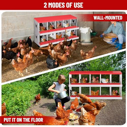 Chicken Nesting Box,10 Holes Galvanized Steel Metal Chicken Laying Box with Automatic Roll-Away Egg Collection System & Removable Tray,Wall Mount Nesting Boxes - color: Red, size: 10 Holes