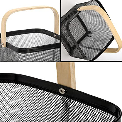 ZEAYEA Mesh Steel Fruit Basket Bin with Handle, Multi-functional Hanging Storage Organizer Garden Harvest Basket, Metal Wire Kitchen Basket for Cabinet, Pantry, Bathroom, Picnic, Home Decor, Black