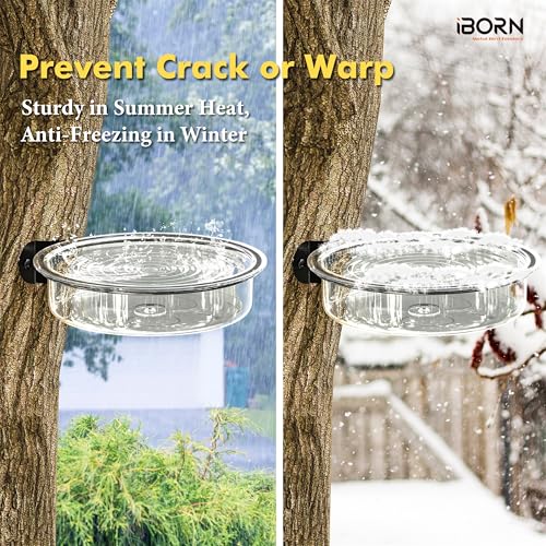 iBorn Wall Mounted Water Tray, Bird Bath for Outside, 7.3”Wildbird Water Bowl PC Plastic, Installed on Post, Wooden Fences, Trees and Walls, Clear, Pack of 1 - size: Water Tray, Pack of 1