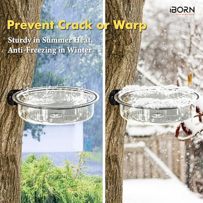iBorn Wall Mounted Water Tray, Bird Bath for Outside, 7.3”Wildbird Water Bowl PC Plastic, Installed on Post, Wooden Fences, Trees and Walls, Clear, Pack of 1 - size: Water Tray, Pack of 1