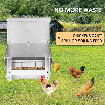 shengyi 11.5-55lbs Galvanized Chicken Feeder - Rat Proof Poultry Feeder with Lid Weatherproof Outdoor Coop Food Dispenser (25lbs 12.9x8.3x18.9in) - size: 25lbs 12.9x8.3x18.9in