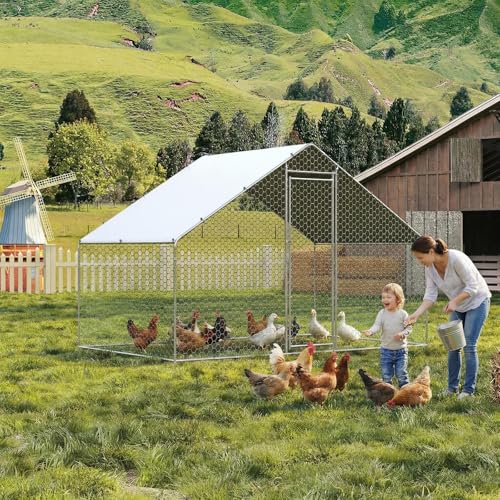 IDEALHOUSE Walk-in Chicken Run Pen, Galvanized Steel Frame, Waterproof and UV-Resistant Cover, Spire Roof, 10 x 6.5 ft Outdoor Poultry Enclosure for Chickens Ducks Rabbits - size: 9.8*6.5*6.6ft