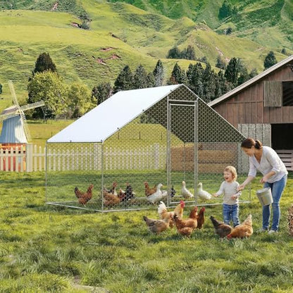 IDEALHOUSE Walk-in Chicken Run Pen, Galvanized Steel Frame, Waterproof and UV-Resistant Cover, Spire Roof, 10 x 6.5 ft Outdoor Poultry Enclosure for Chickens Ducks Rabbits - size: 9.8*6.5*6.6ft
