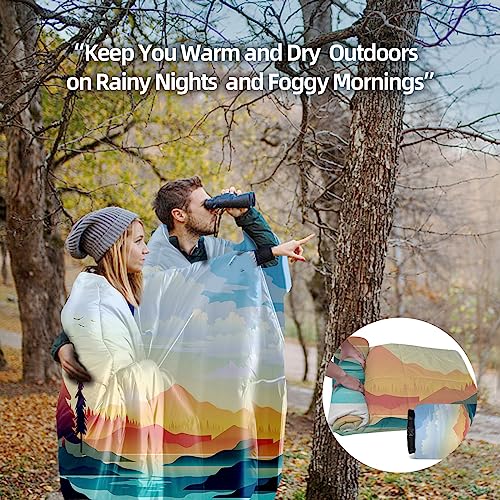 Outdoor Puffy Camping Blanket, Lightweight Down Alternative Puffy Printed Camping Large Ultra Warm Hammock Top Quilt Waterproof Blanket for Traveling Picnic Beach Party Cold Weather (Sunset) - color: Sunset