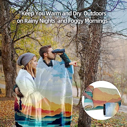 Outdoor Puffy Camping Blanket, Lightweight Down Alternative Puffy Printed Camping Large Ultra Warm Hammock Top Quilt Waterproof Blanket for Traveling Picnic Beach Party Cold Weather (Sunset) - color: Sunset