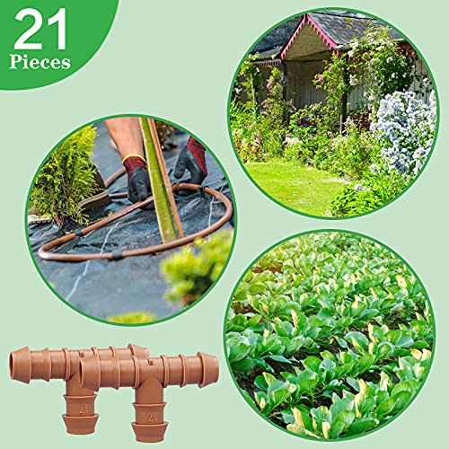 21-Pack Drip Irrigation Universal Barbed Tee Fitting, Barbed Connectors for 1/2" Drip Tubing - size: 21P-Tee