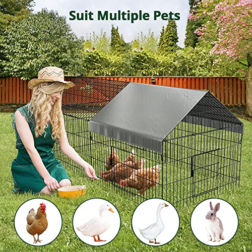 PawGiant Chicken Coop, 86"x40"x40" Chicken Run Pen for Yard with Cover Outdoor Metal Portable Chicken Tractor Cage Enclosure Crate Outside for Small Animals Duck Rabbit Hen - size: 86.0"L x 40.0"W x 38.5"H