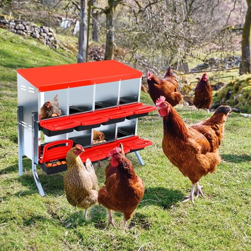 Chicken Nesting Boxes,8 Compartment Metal Roll Away Nest Box for Chicken Coop,Chickens Laying Egg with Leg, Lid Cover to Protect Eggs,Easy Egg Collection,Cleanable Pull Out Hen Roosting Boxes