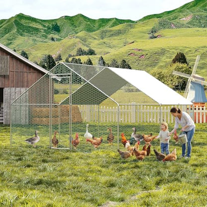 IDEALHOUSE Walk-in Chicken Run Pen, Galvanized Steel Frame, Waterproof and UV-Resistant Cover, Spire Roof, 10 x 13 ft Outdoor Poultry Enclosure for Chickens Ducks Rabbits - size: 9.8*13.1*6.5ft