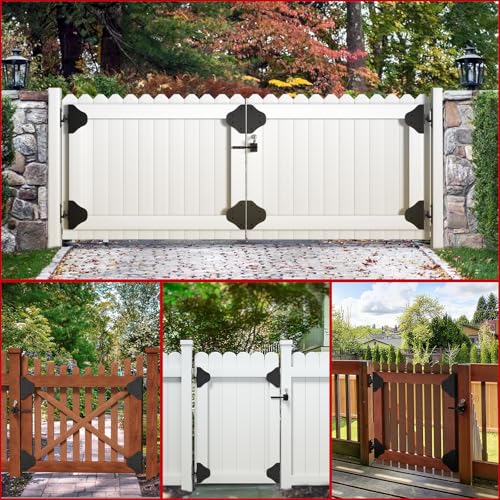 Mofeez Anti Sag Gate Kit Fence Gate Hardware - Heavy Duty 90 Degree Right Angle Hinges with Self-Locking Gate Latch & Corner Brace - for Wood Gates, Garden Fence (1 Set) - size: 1 Set
