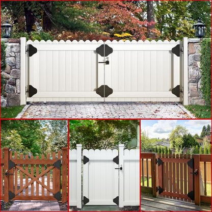 Mofeez Anti Sag Gate Kit Fence Gate Hardware - Heavy Duty 90 Degree Right Angle Hinges with Self-Locking Gate Latch & Corner Brace - for Wood Gates, Garden Fence (1 Set) - size: 1 Set