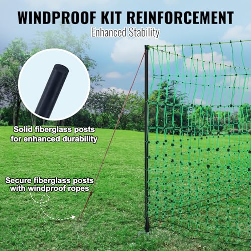 VEVOR Electric Poultry Netting, 48" H x 168' L, PE Net Fencing Kit with Posts & Double-Spiked Stakes, Utility Portable Mesh for Chickens, Ducks, Geese, Rabbits, Used in Backyards, Farms, and Ranches - size: 48in*168ft, style: Poultry