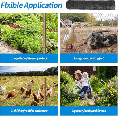24'' x 50' Black Chicken Wire Fencing, 1 inch Chicken Wire and 19 Gauge Poultry Netting, Garden Mesh Fence Roll for Floral Arrangements,Crafts, Farm,Livestock,Pet Protection - size: 19 gauge 24'' x 50'