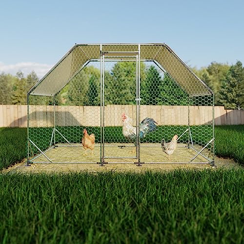 CHIKENCOOP 9.8x6.5x6.5 ft Metal Chicken Coop, Chicken Run with Cover | Walk-in chicken run with a trapezoid-style roof, water-resistant PE cover, galvanized steel frame, and lockable door. - size: 118.0"L x 80.0"W x 79.0"H