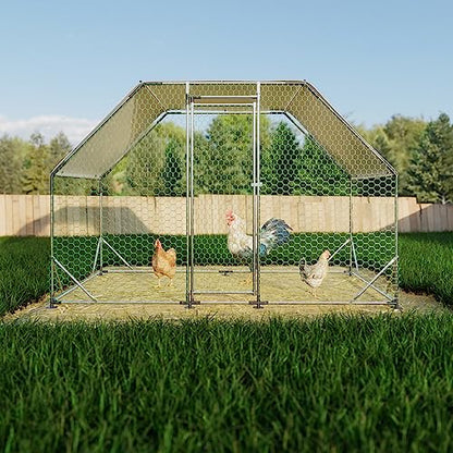 CHIKENCOOP 9.8x6.5x6.5 ft Metal Chicken Coop, Chicken Run with Cover | Walk-in chicken run with a trapezoid-style roof, water-resistant PE cover, galvanized steel frame, and lockable door. - size: 118.0"L x 80.0"W x 79.0"H