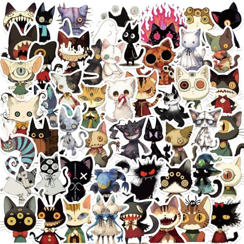 50pcs Gothic Cat Grotesque Vinyl Waterproof Decals Stickers Pack Cute Cartoon for Water Bottle,Laptop,Phone,Skateboard,Scrapbooking,Bumper for Party Supply Decor Favor.Perfect for Adults (Gothic) - color: Gothic