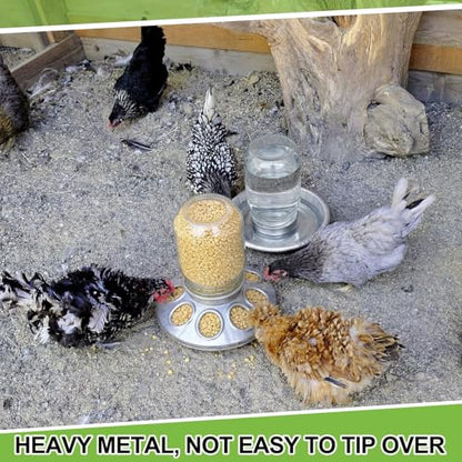 Potchen 2 Pcs Baby Chick Feeder and Waterer Base, Galvanized Steel Feeding Tray with 8 Holes, 1 Quart Compatible with Mason Jars & Standard Jars for Small Birds Chicks(Feeder and Waterer) - style: Feeder and Waterer