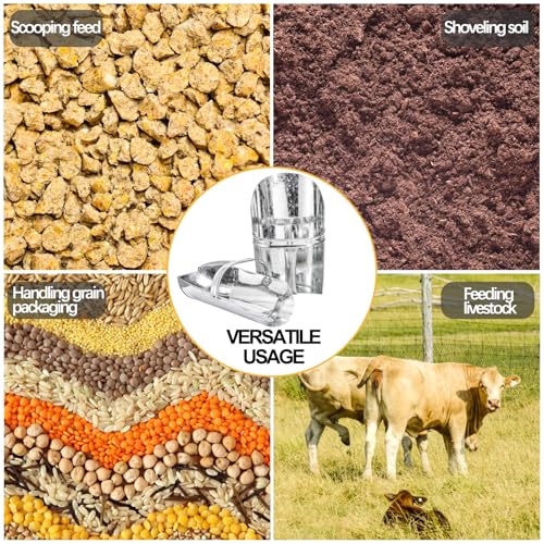 Cididu 2 Pack Feed Scoop for Livestock, Metal Feed Grain Scoop, Heavy Duty Horse Feed Scoops with Encased Handle, Stackable Durable Poultry Feed Scoops for Chicken Bird Gardening Farm, 2.5 Qt and 4 Qt